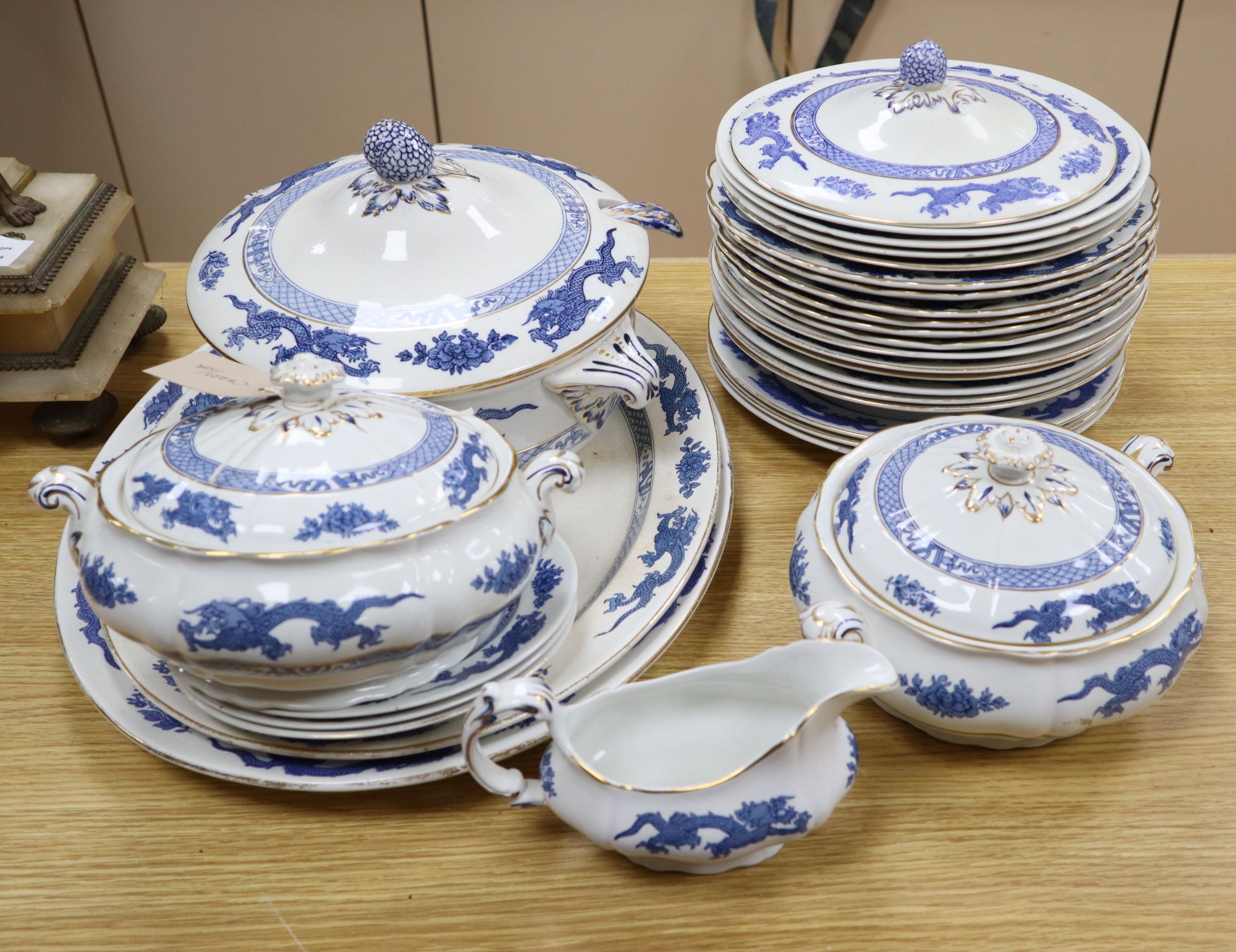 A Booths blue and white dragon pattern part service